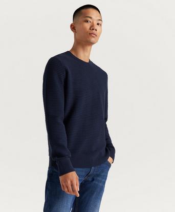 Calvin Klein Stickad tröja Cotton Structured Crew Sweater Blå